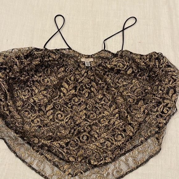 B1714 ECOTE-Black and gold lacy sheer shirt XS - Picture 1 of 3